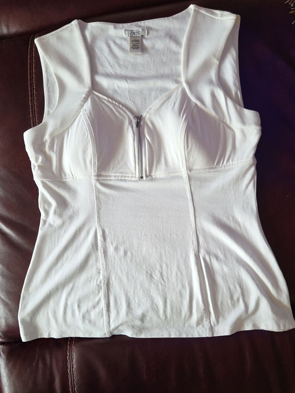 Cache White Zip-Front Sleeveless Camisole Top